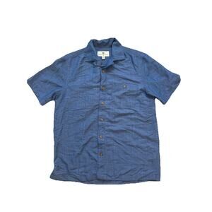 Island Shores Men's Blue Knit Button Up Short Sleeve Dress Causal Collar Shirt S